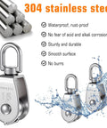 Small Pulley, 3 Pack M15 Cable Pulley, 304 Stainless Steel Pulleyblock with water splash illustration, showing rust resistance features