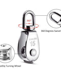 ✝️ ,2Pcs 304 Stainless Steel M15 Silver Single Pulley Block Wire Rope Hanging Wire Towing Wheel with swivel and smooth wheel