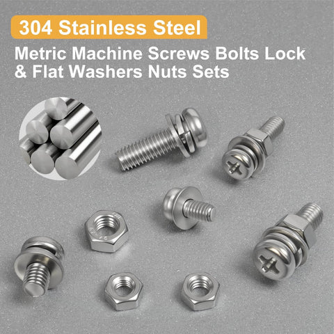 500 Pcs Stainless Steel Nut and Bolt Assortment Kit with M2 M2.5 M3 M4 M5 Metric Machine Screws Featuring Integrated Washer Assemblies for Secure Fastening in DIY Repairs Electronics and Machinery