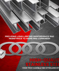 Stainless steel muzzle shim kit: barrel washers and spacers with channel steel pieces.