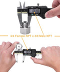 Forged 304 Stainless Steel Reducer Adapter Fitting Three Quarter NPT Female To Three Eighths NPT Male Pack Of Two with calipers