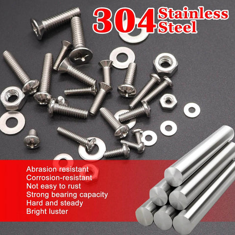 304 stainless steel screws, nuts, and washers from ✝️ Twidec/1281PCS Nuts and Bolts Assortment Kit, corrosion and abrasion resistant