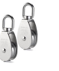 Two 304 Stainless Steel Pully Single Wheel Swivel Pulley Block Lifting Rope 25mm Set shown in side view on white background.