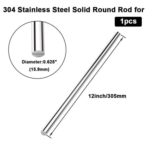 12 Inch Long 5/8 Inch Diameter 304 Stainless Steel Solid Round Rod For DIY Craft And Metalworking 1 Piece Rust Resistant Corrosion Resistant