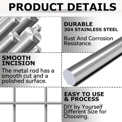 10pcs 2mm x 400mm 304 stainless steel round rods with polished surface