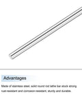 Durable 304 Stainless Steel Solid Round Rods Set For DIY Lathe Projects, one rod pictured, silver finish, smooth surface, side view.