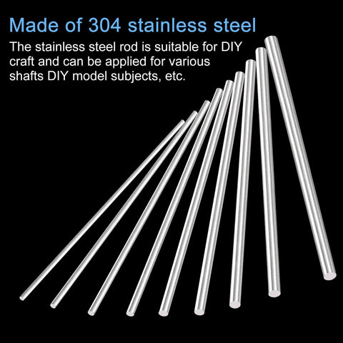 Beefy Pro Grade 304 Stainless Steel Round Rods 3.5mm X 400mm Solid Shaft Rods For DIY Model Cars Planes Helicopters Airplanes Pack Of 5 By Meccanixity Ideal For Hobbyists And Makers As Gear Shafts Motor Shafts And Model Projects displayed in a set on a black background.