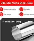 304 Stainless Steel Shim Stock Roll 50 Inch Long 6 Inch Wide 0.008 Inch Thick Full Hard Temper For Crafts And Electronics