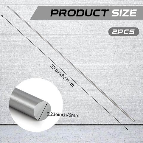 Two Pack 304 Stainless Steel Round Rod 0.236 Inch Diameter 36 Inch Length Beefy Heavy Duty Solid Round Shaft Bar For DIY Crafting Model Building Lathe Machining And Home Repair Yaocom diagram showing dimensions