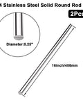 Two Pieces 16 Inches Long 0.25 Inch Diameter 304 Stainless Steel Solid Round Rods for DIY Craft and Metal Working