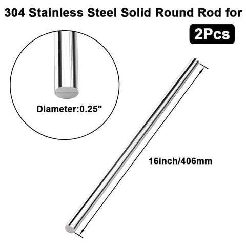 Two Pieces 16 Inches Long 0.25 Inch Diameter 304 Stainless Steel Solid Round Rods for DIY Craft and Metal Working