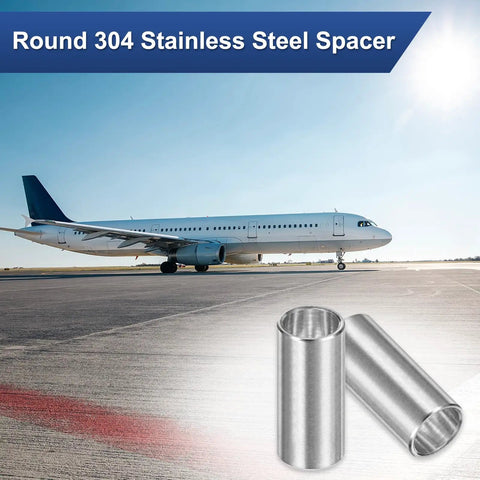 8 Pieces M8 304 Stainless Steel Spacers 8mm ID 10mm OD 22mm Length Round Screw Standoff Bushing Plain Finish with airplane in background