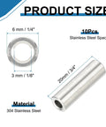 Durable 304 Stainless Steel Round Spacers 10 Pack Unthreaded Standoff Bushings product size with measurements and material