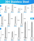 600 Pcs M3 M4 M5 M6 Stainless Steel Wood Screws Assortment Kit with 16 Sizes showing sizes 6mm to 50mm for various projects.