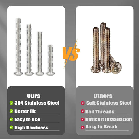 Comparison of 351 Pcs Machine Screws Nuts and Bolts Assortment Kit with #6-32 #8-32 #10-24 Phillips Pan Head and others.