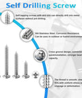 200 Pcs #6 Wood Screws Assortment Kit Made from 304 Stainless Steel Featuring Pan Head Self Tapping Sheet Metal Screws in 6 Lengths from 1/2 to 2 Inches with Screwdriver Bit for Wood Metal and Plastic, showcasing various screw types.