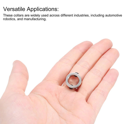 Locking 10mm Shaft Collars With Set Screws For Precision Positioning And Stops, 15mm Outer Diameter, shown in hand for scale