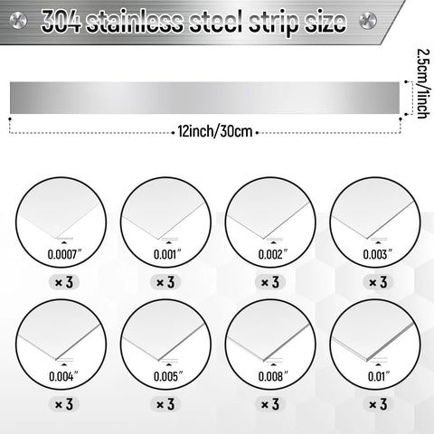 24 Pcs 304 Stainless Steel Shim Stock Assortment With Eight Thickness Sizes 1 Inch Wide 12 Inch Long Durable Corrosion Resistant Metal Shims