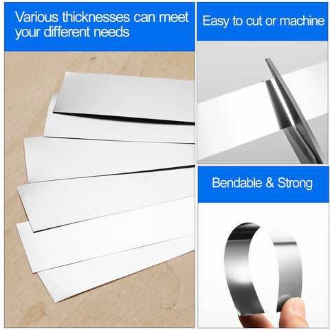 12 Piece 304 Stainless Steel Shim Stock Set With 1 Inch Wide By 6 Inch Long Shims shown in various thicknesses