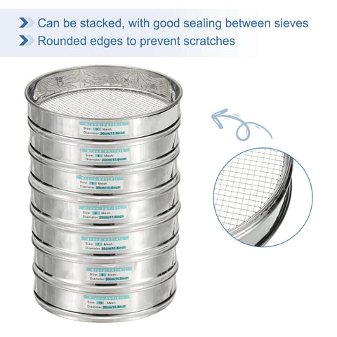 Stacked 40 Mesh 0.45mm Lab Sieve 11.81 Inch Diameter 304 Stainless Steel Fine Mesh Screen For Industrial Lab And Home Soil Sifter Hash Dry Sift Sieve Durable Quick Filter For Wet Or Dry Samples And DIY Projects