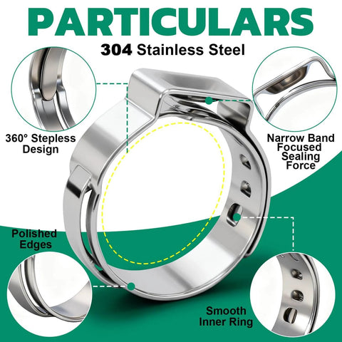 50 Pieces Single Ear Hose Clamps 15.3 To 18.5 Mm 304 Stainless Steel Stepless Adjustable Cinch Clamps For Automotive Plumbing Pipe