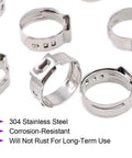 304 Stainless Steel Single Ear Hose Clamp Kit 35Pcs 15.3mm 18.5mm Crimp Ear Clamps Assortment for automotive and home appliance.