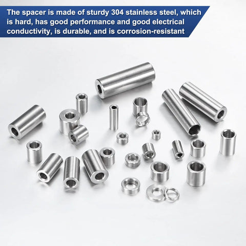 M6 Stainless Steel Spacers Set, 15 Pieces, 304 Grade Round Standoffs, 6mm ID X 10mm OD X 5mm Thick, Plain Finish Silver