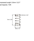 304 Stainless Steel Compression Spring 5mm Outer Diameter 0.5mm Wire Diameter 5.5mm Compressed Length 10mm Free Length 7.8N Load Capacity