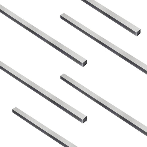 Six Piece Set Of 0.25 Inch By 0.25 Inch By 12 Inch 304 Stainless Steel Square Bar Key Stock for DIY projects and metalworking.