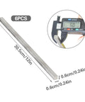 Six Piece Set Of 0.25 Inch By 0.25 Inch By 12 Inch 304 Stainless Steel Square Bar Key Stock shown with caliper measurement