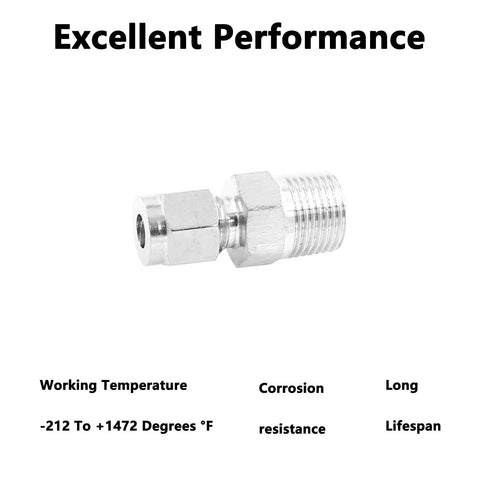 304 Stainless Steel Compression Fittings Imperial Straight Adapters 1 Piece Heavy Duty Tubing Couplers - side view