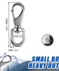 Close-up of 304 Stainless Steel Swivel Snap Hook 3.5 Inch with measurements, showing heavy duty design next to a coin for scale.
