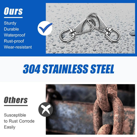 Comparison of 304 Stainless Steel Swivel Snap Hooks to rusted chains highlighting rust-resistant qualities