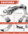 Image displaying 6 Pack 1 Inch T Bolt Hose Clamps Stainless Steel 304 Heavy Duty Leak Proof Clamp Set Fits 32mm To 37mm Band Range For 1 Inch Hose Id Turbo Intake Intercooler Applications In Automotive with detailed features like iron galvanized nut, 304 stainless steel, welding technology, flanging craft, and nylon lock nut.