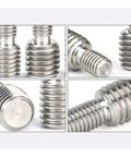 Close-up of 304 Stainless Steel Double Head Male to Male Thread Adapter M3 to M20 showcasing various thread sizes and details.