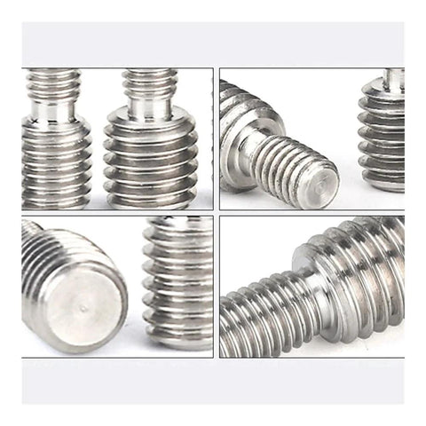 Close-up of 304 Stainless Steel Double Head Male to Male Thread Adapter M3 to M20 showcasing various thread sizes and details.