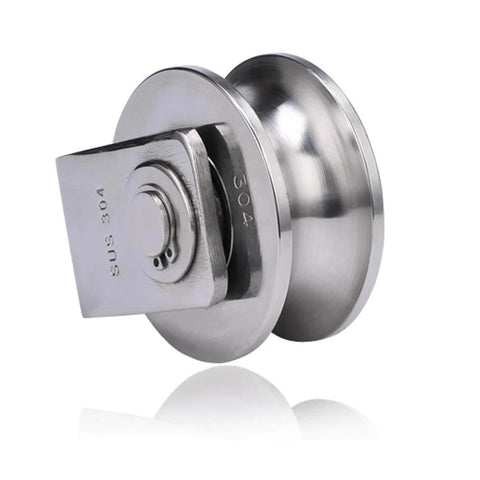 Pulley,Pulley Wheel, 2pcs Heavy Duty Track Pulley,304 Stainless Steel Translation Directional Roller,side view