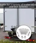 Secure trailers with a 12 piece 304 stainless steel hex socket hasp set showing bolts and nuts, trailer door in background
