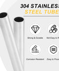 Two Pack 13mm Stainless Steel Tubes 304 Grade 1mm Wall 305mm Long Built To Last Heavy Duty Metal Pipes For Industrial Machinery DIY Projects Home Decor Garden Railings And Craft Builds, showing strong and durable icons