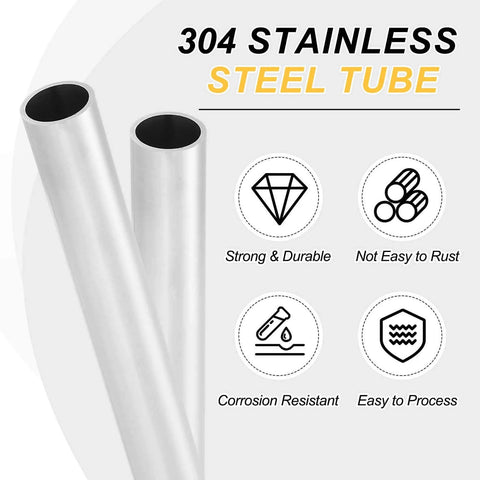Two Pack 13mm Stainless Steel Tubes 304 Grade 1mm Wall 305mm Long Built To Last Heavy Duty Metal Pipes For Industrial Machinery DIY Projects Home Decor Garden Railings And Craft Builds, showing strong and durable icons