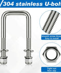 Heavy Duty 4 Piece 304 Stainless Steel Square U Bolts Set for Boat Trailers with Washers Lock Washers Nylon Lock Nuts and Nuts Half Inch Diameter by Two and One Sixteenth Inch Wide by Four and Three Quarters Inches