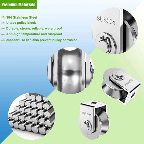 2Pack Pulley Block U 304 Stainless Steel Pulley Roller close-up showing stainless steel construction and bearings.