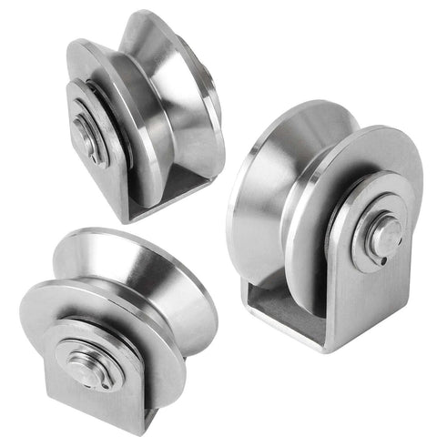 2PCS V Type Pulley Roller 304 Stainless Steel Pulley Block Duplex Bearing Super Silent Heavy Duty Grooved Wheel, Loading 500lb