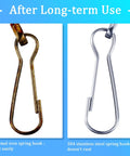 Comparison of rusted iron vs. Premium 304 Stainless Steel Spring Hooks Set 250 Pieces in Six Sizes.
