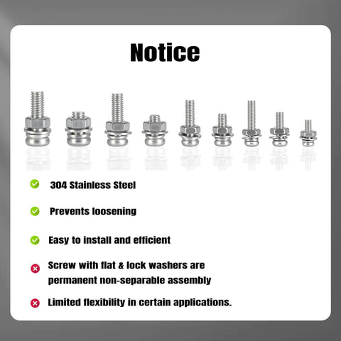 500 Pcs Stainless Steel Nut and Bolt Assortment Kit with M2 M2.5 M3 M4 M5 Metric Machine Screws showing various screw types and features.