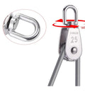 304 Stainless Steel Pully Single Wheel Swivel Pulley Block Lifting Rope 25mm Set close-up showing wheel and swiveling mechanism.
