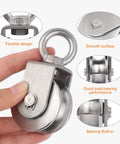 Hand holding Swivel Pulley Block With Bearing Inside 304 Stainless Steel Heavy Duty Cable Wheel For Gym Pulley System 48mm 2 Pack