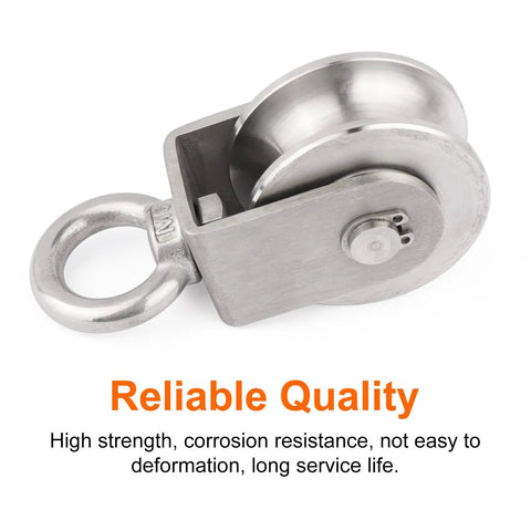 Swivel Pulley Block With Bearing Inside 304 Stainless Steel, 48mm, anti rust and corrosion resistant, heavy duty, 2 pack, front view.