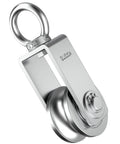 U Type Swivel Pulley Block, 304 Stainless Steel Pulleys for Wire Rope Cable Lifting, side view showing metal structure