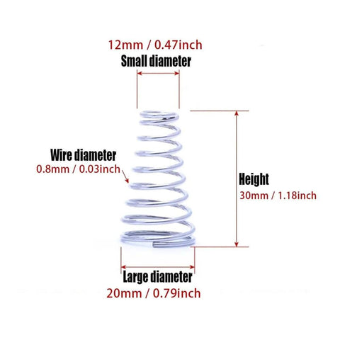304 Stainless Steel Tapered Spring Set 20 Pack Conical Cone Compression Springs For Tower Pressure Applications Wire Diameter 0.8 Mm